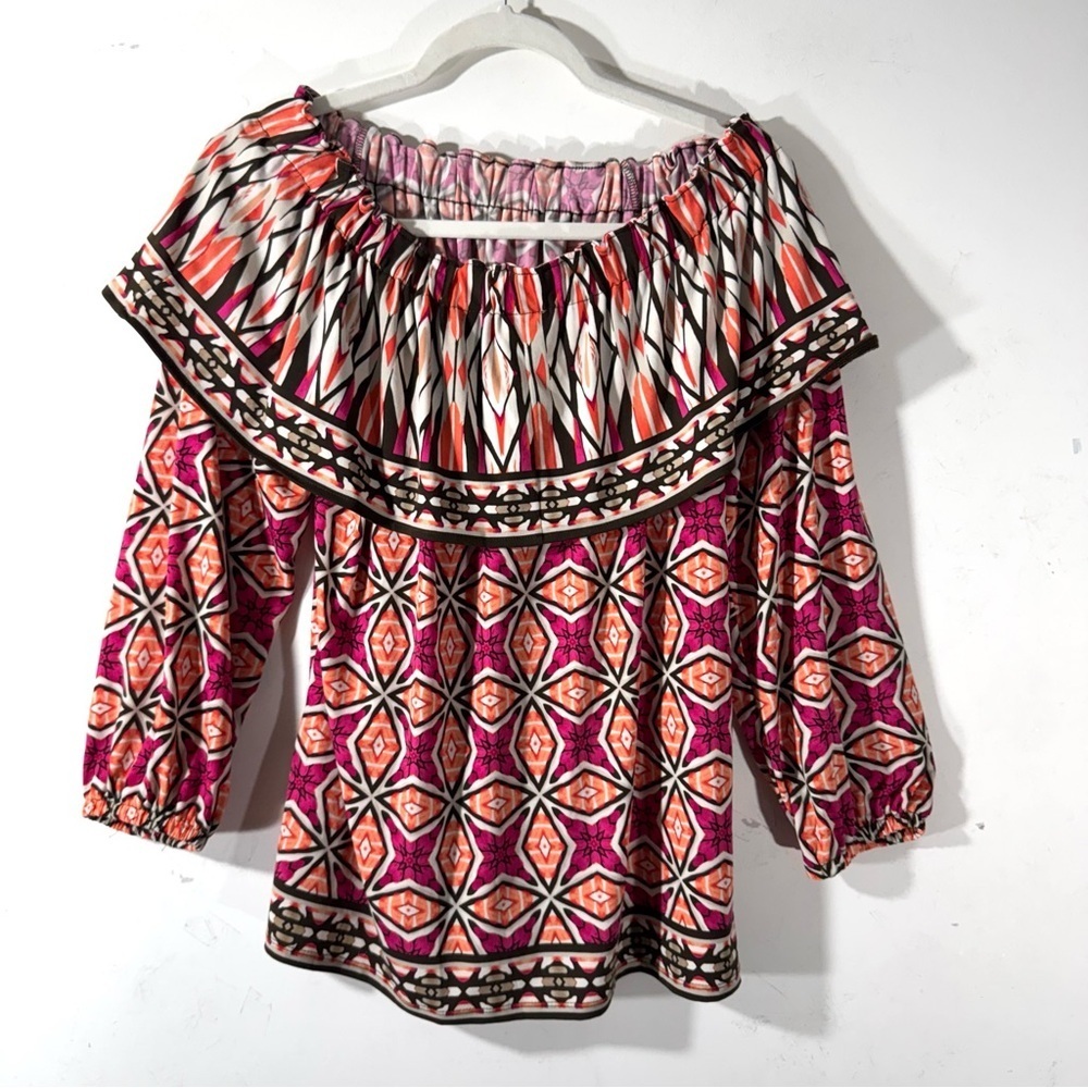 Chico’s Off the Shoulder Geometric Print Top - Picture 5 of 8